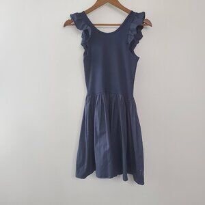 Molo Girls Cloudia Dress Size L 12yr Blue Nights Ruffled Ribbed Full Skirt NWT